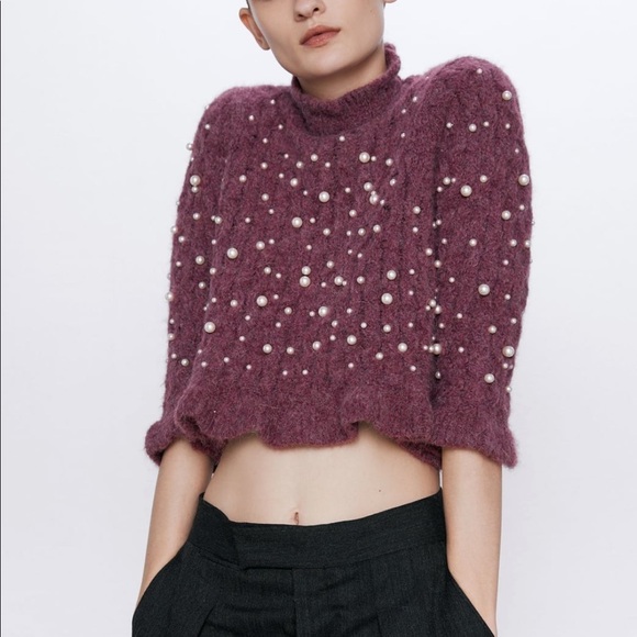 ZARA BNWT Alpaca Blend Pearl Sweater - Picture 4 of 9